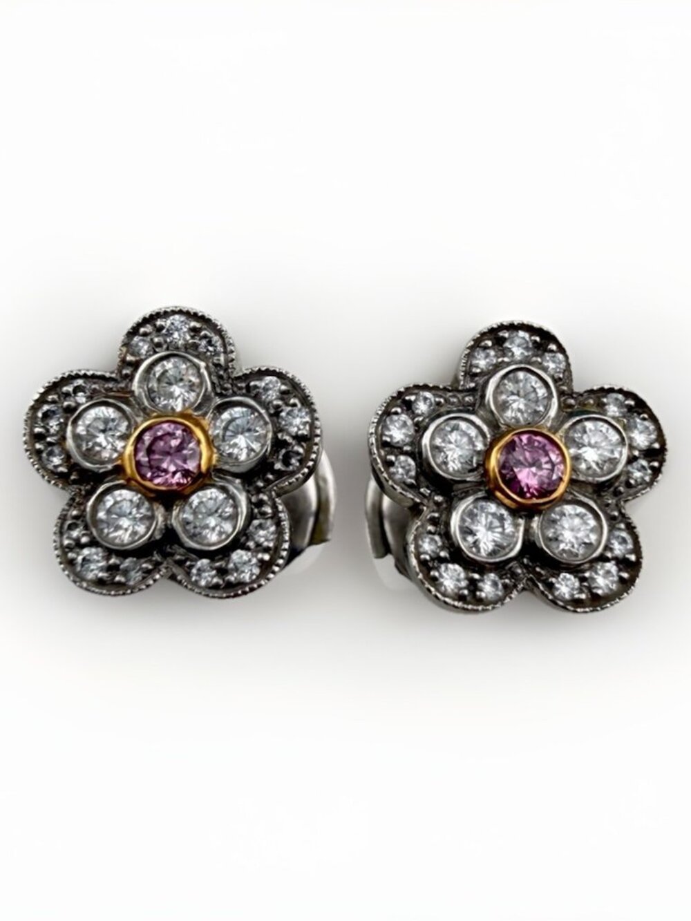 Tiffany & Co. Pink Diamond Enchant Flower Earrings Platinum 18k 0.45ct